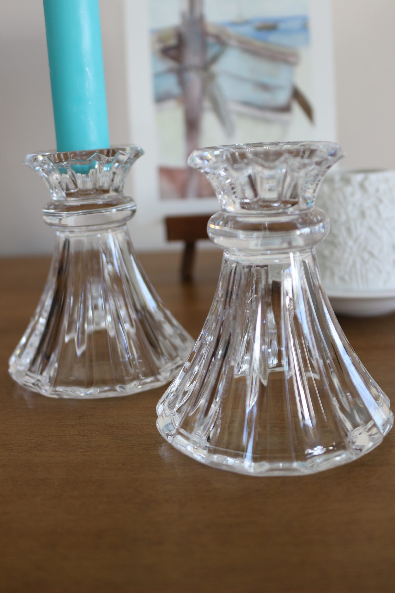 Lot de 2 bougeoirs de seconde main en cristal en forme de calice inversé